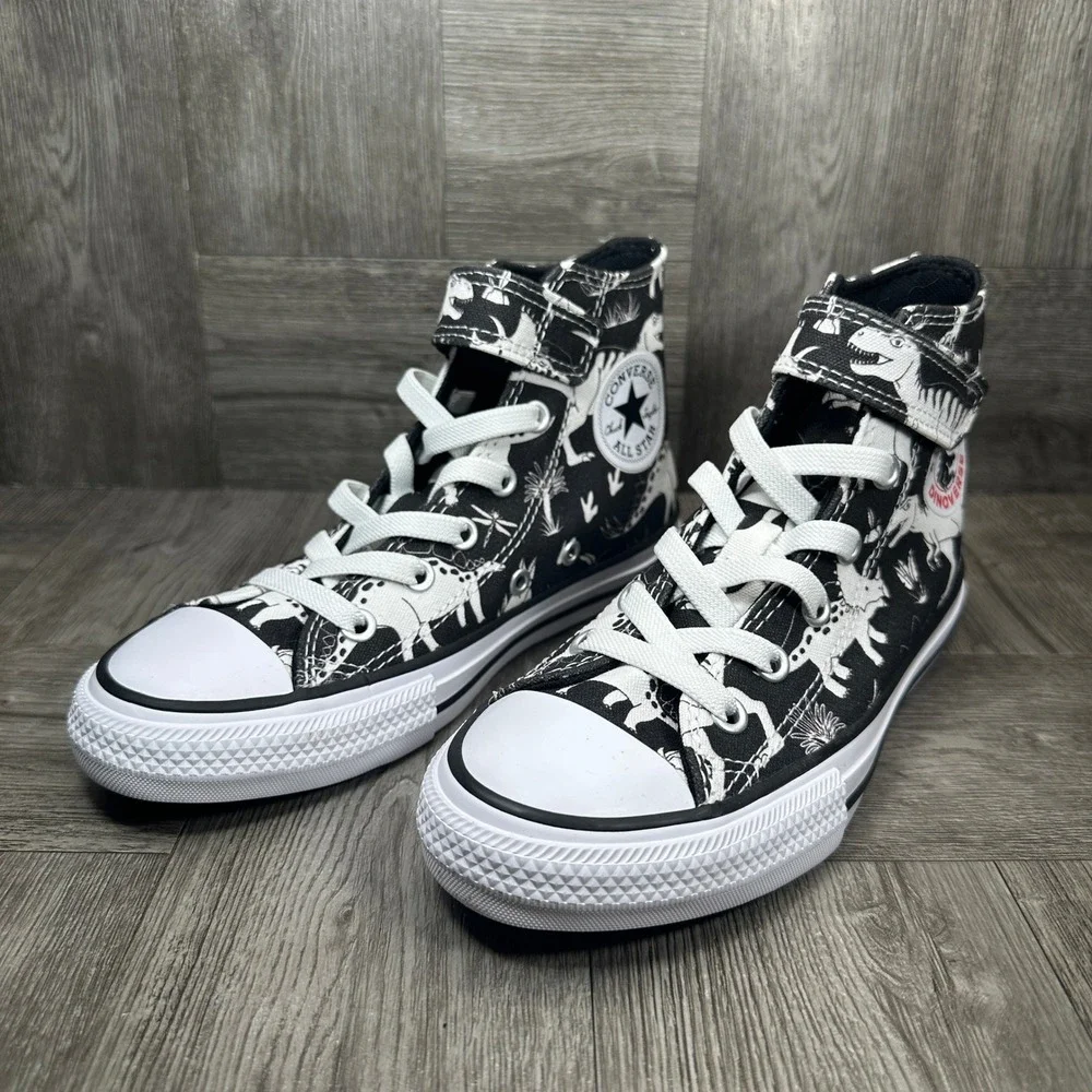 Converse Dinoverse High Top Kids 1.5 Black Dinosaur Canvas Hook and Loop NEW